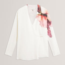 Ted Baker Print Detail Wrap Front Long Sleeve Blouse