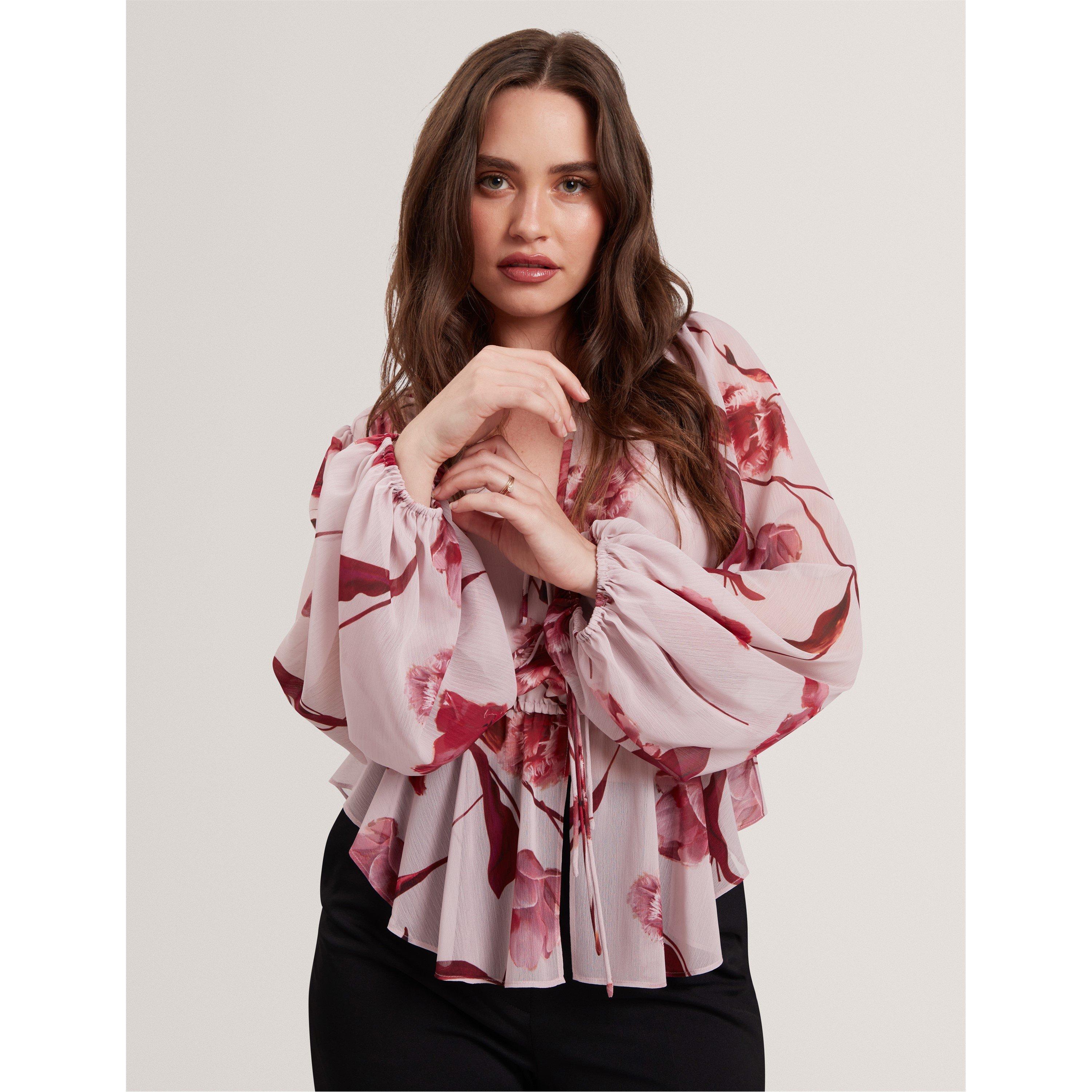 Woven Print Long-Sleeve Blouse