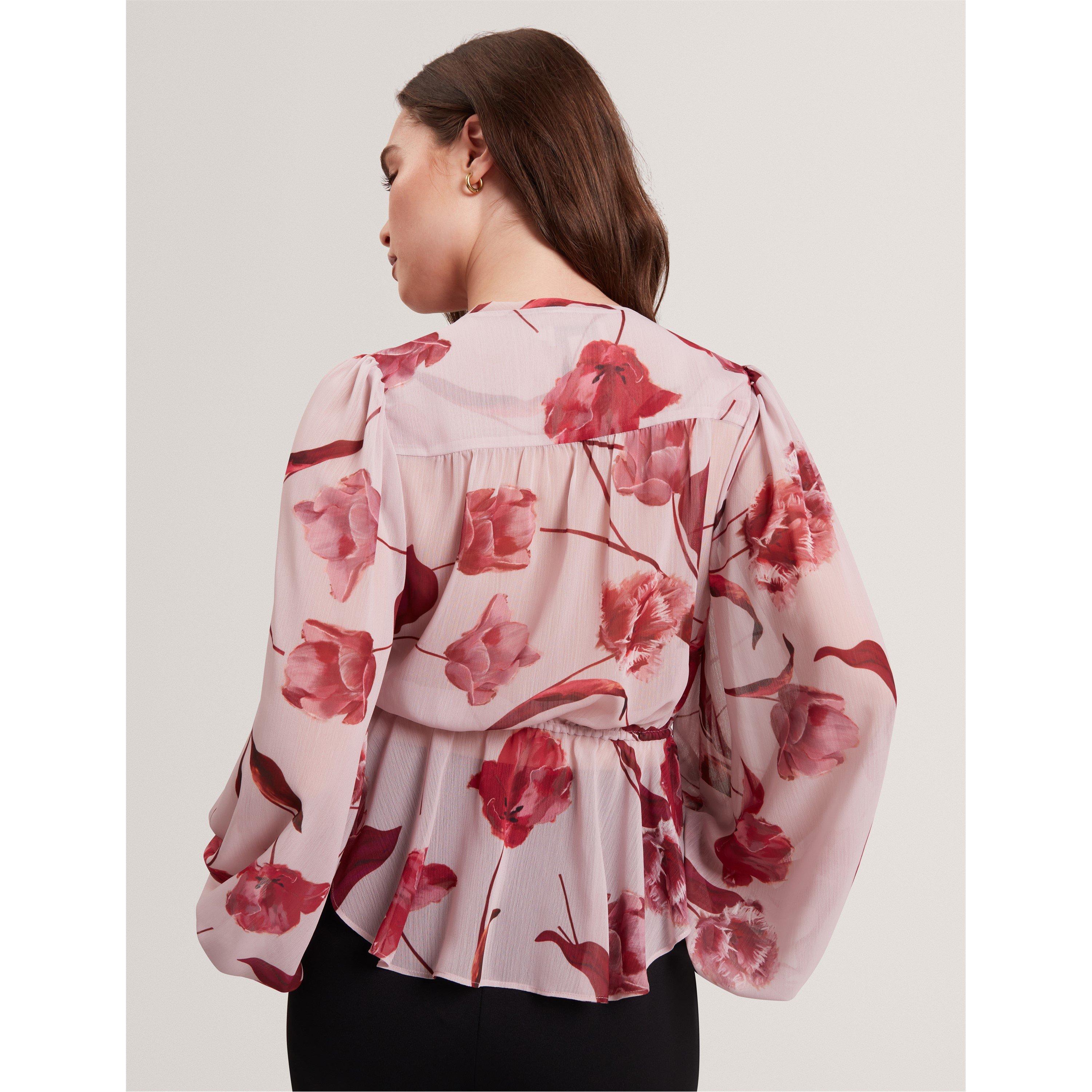 Woven Print Long-Sleeve Blouse