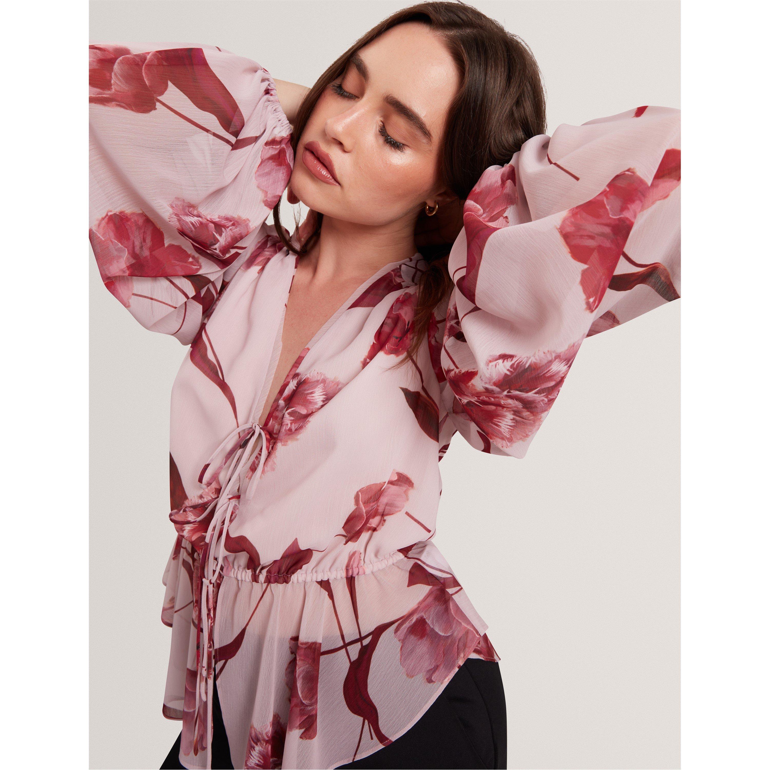 Woven Print Long-Sleeve Blouse