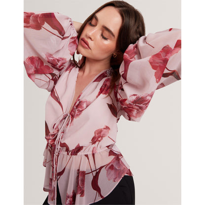 Woven Print Long-Sleeve Blouse