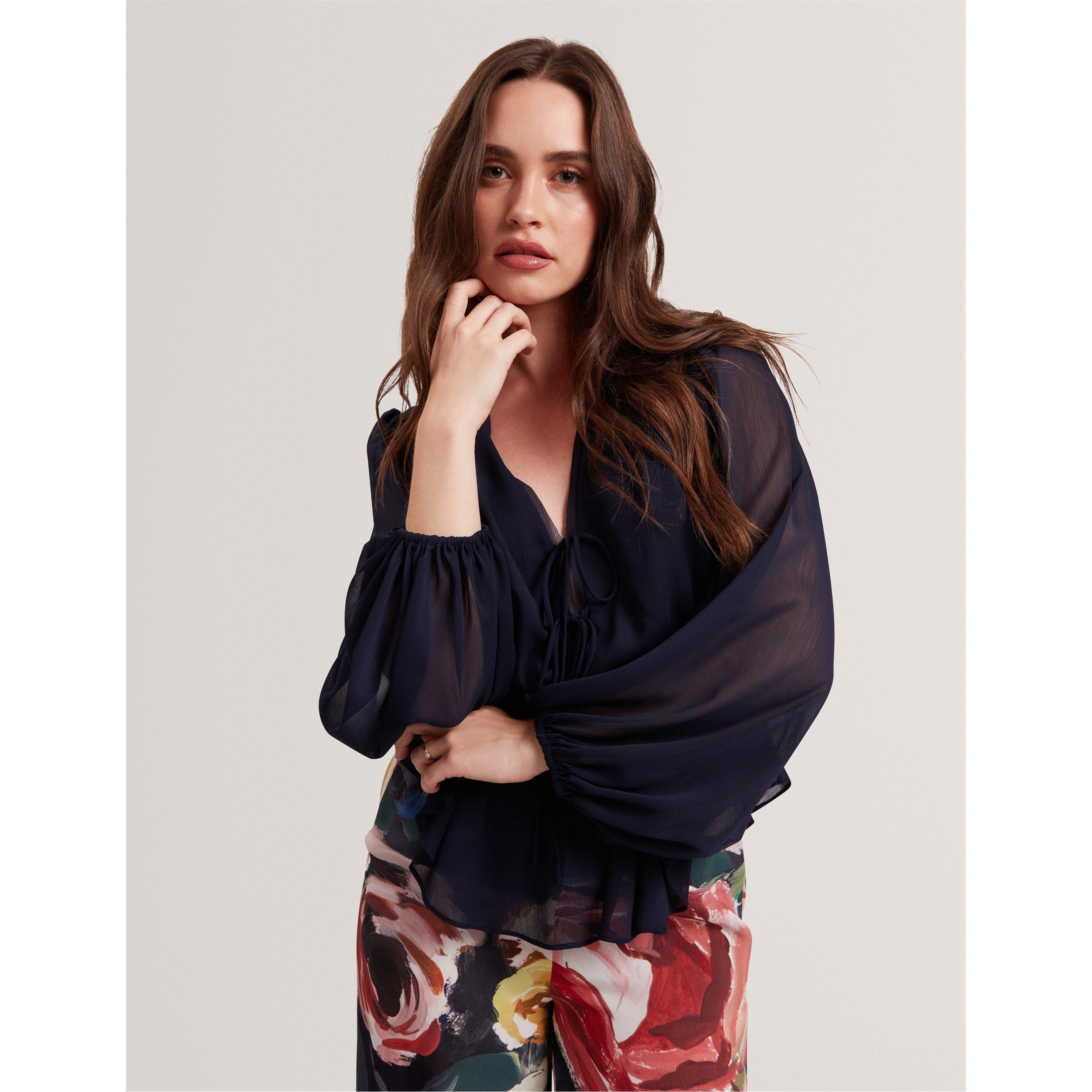 Woven Print Long-Sleeve Blouse