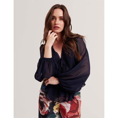 Woven Print Long-Sleeve Blouse