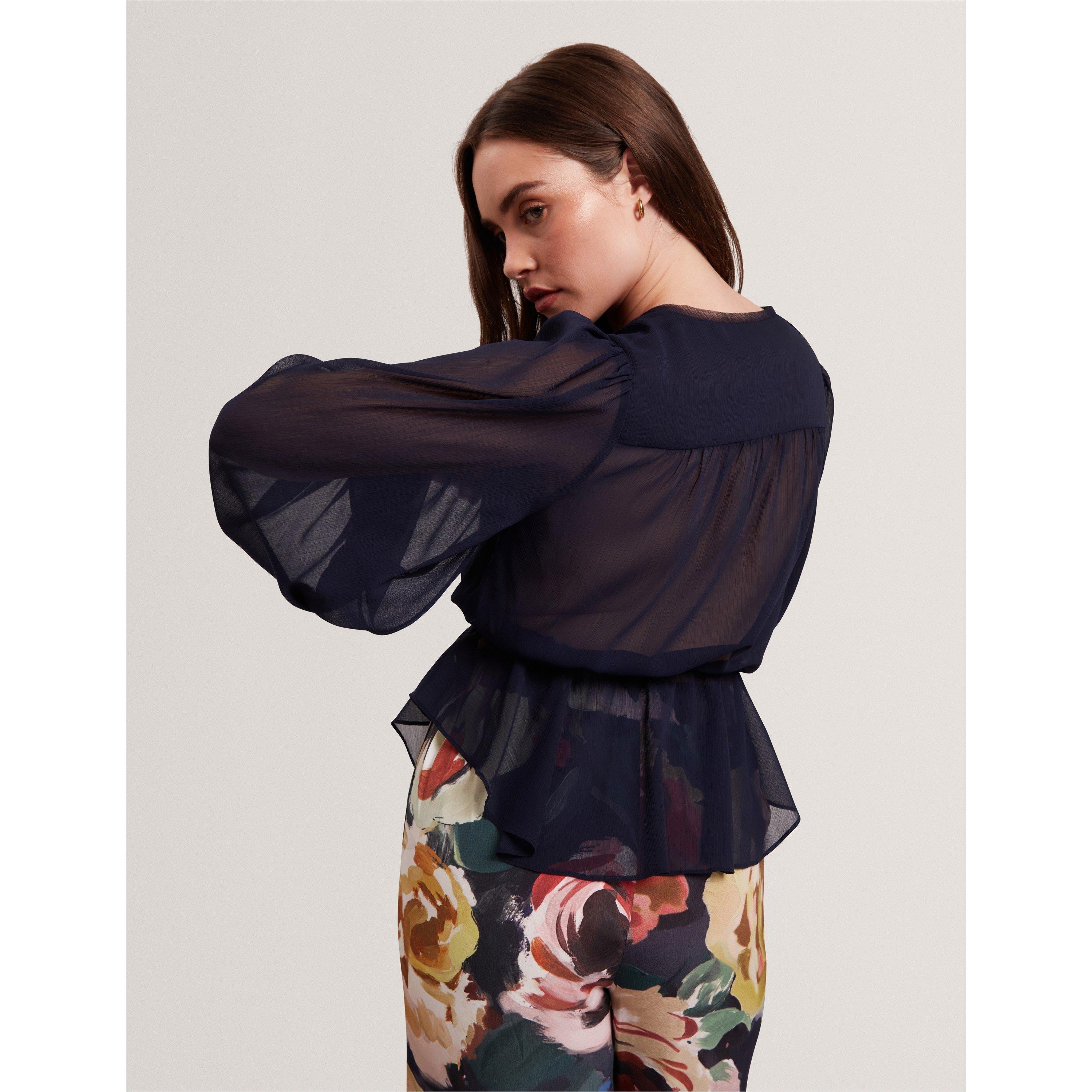 Woven Print Long-Sleeve Blouse