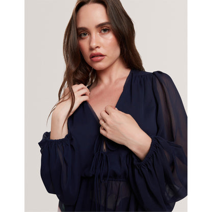Woven Print Long-Sleeve Blouse