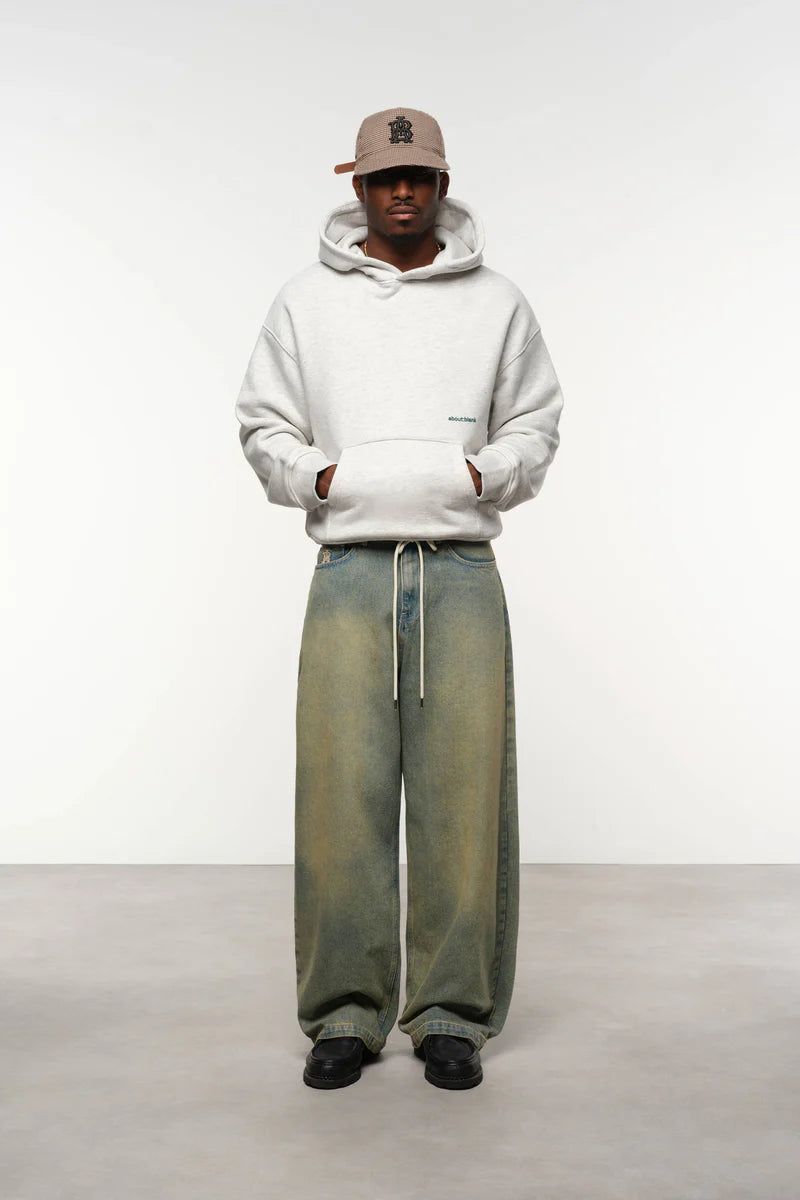 Box hoodie - grey marl/epsom green