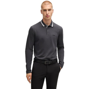 Men's Plisy Long-Sleeve Tipped Collar Polo Shirt