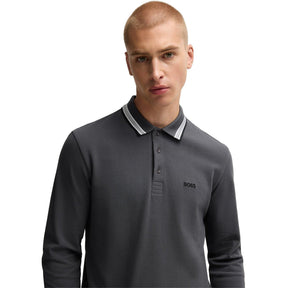 Men's Plisy Long-Sleeve Tipped Collar Polo Shirt