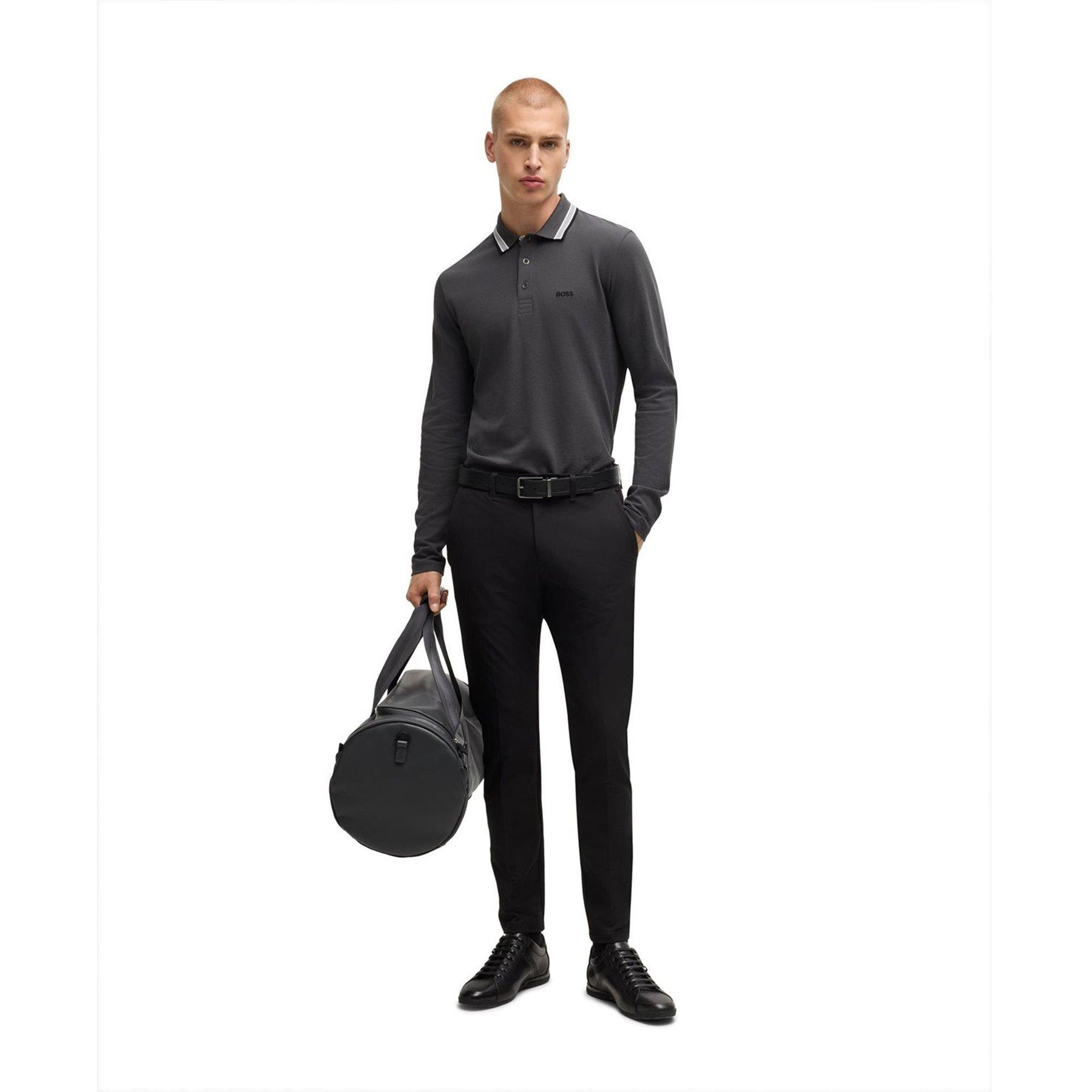 Men's Plisy Long-Sleeve Tipped Collar Polo Shirt