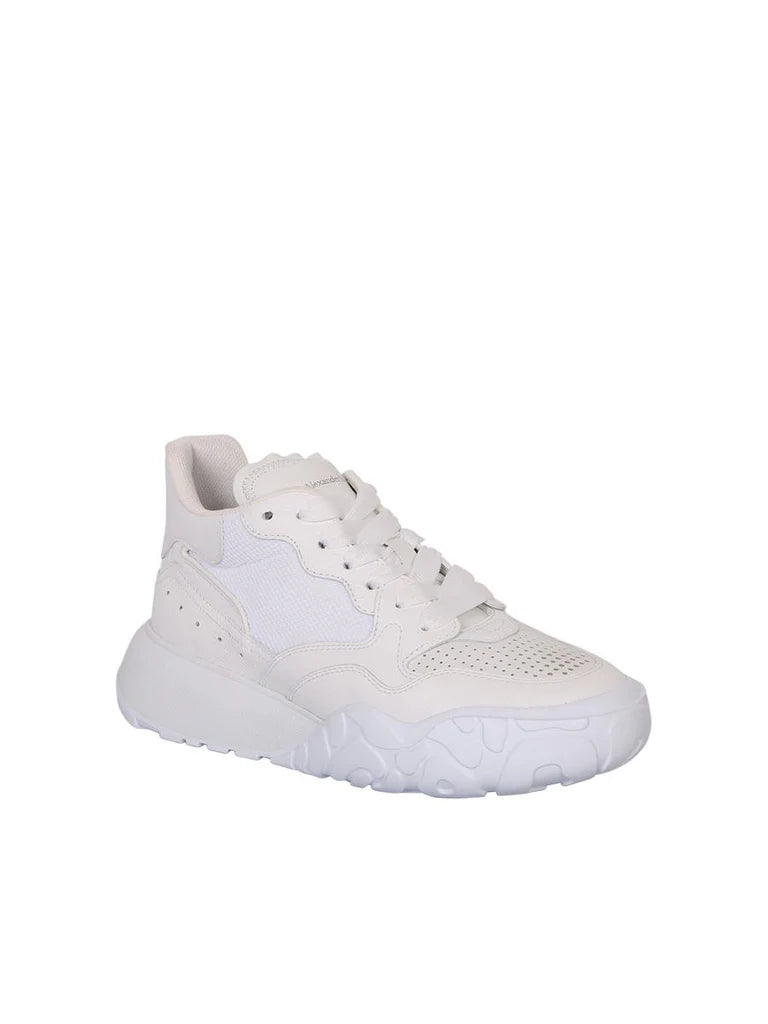 Men’s Perforated Leather High-Top Sneakers – White, Made in Italy