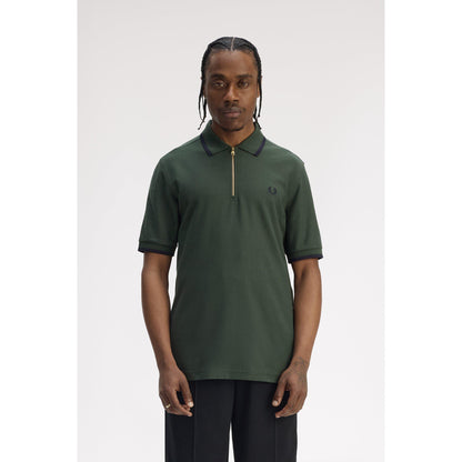 Crepe Zipped Short-Sleeve Polo Shirt