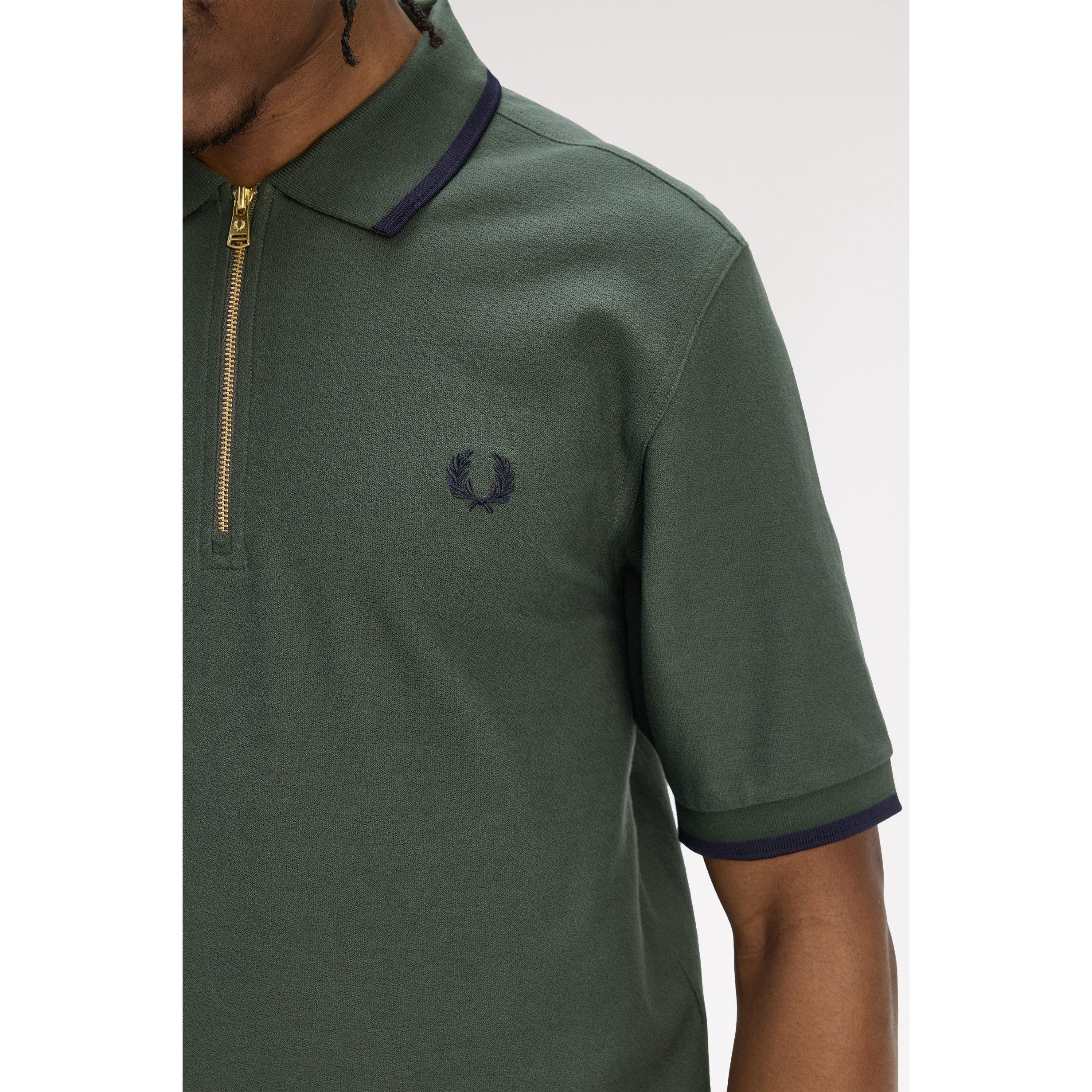Crepe Zipped Short-Sleeve Polo Shirt