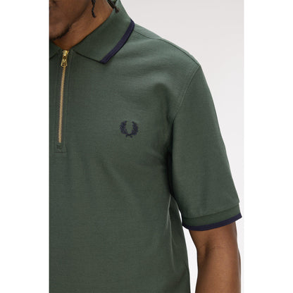 Crepe Zipped Short-Sleeve Polo Shirt