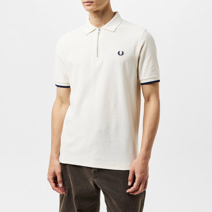 Crepe Zipped Short-Sleeve Polo Shirt