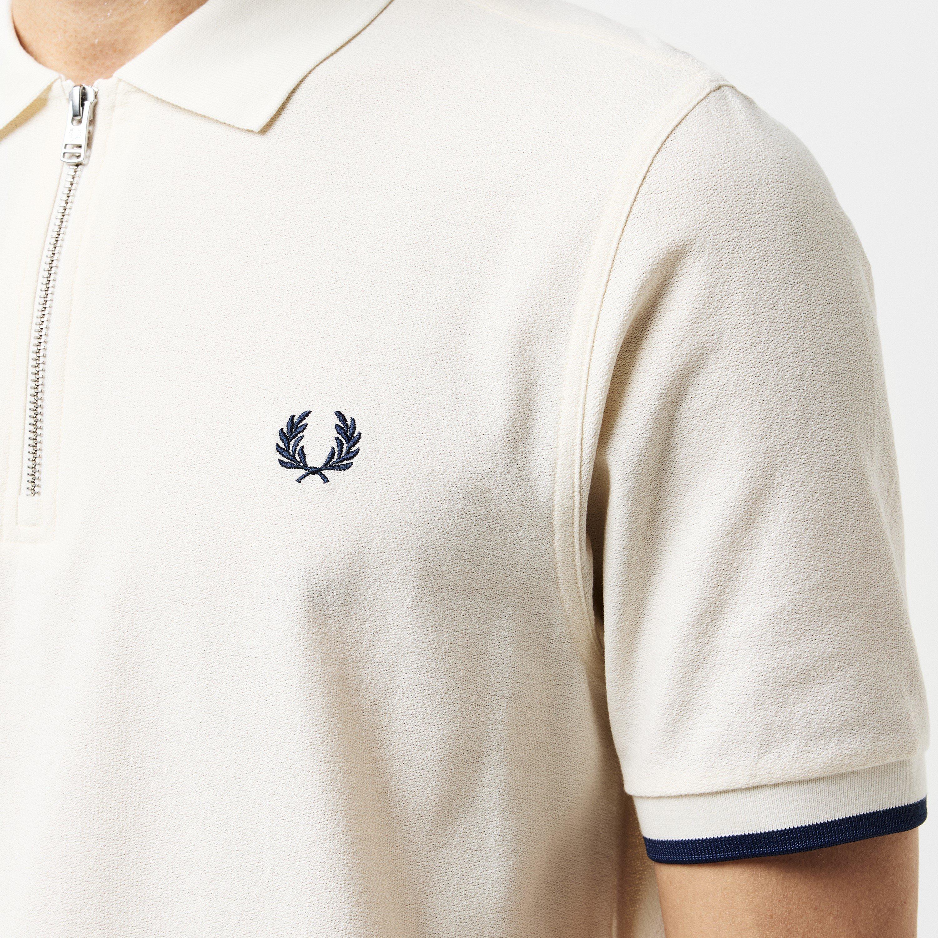 Crepe Zipped Short-Sleeve Polo Shirt
