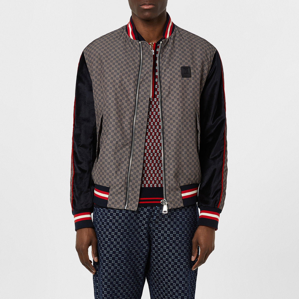 Monogrammed Zip-Up Bomber Jacket