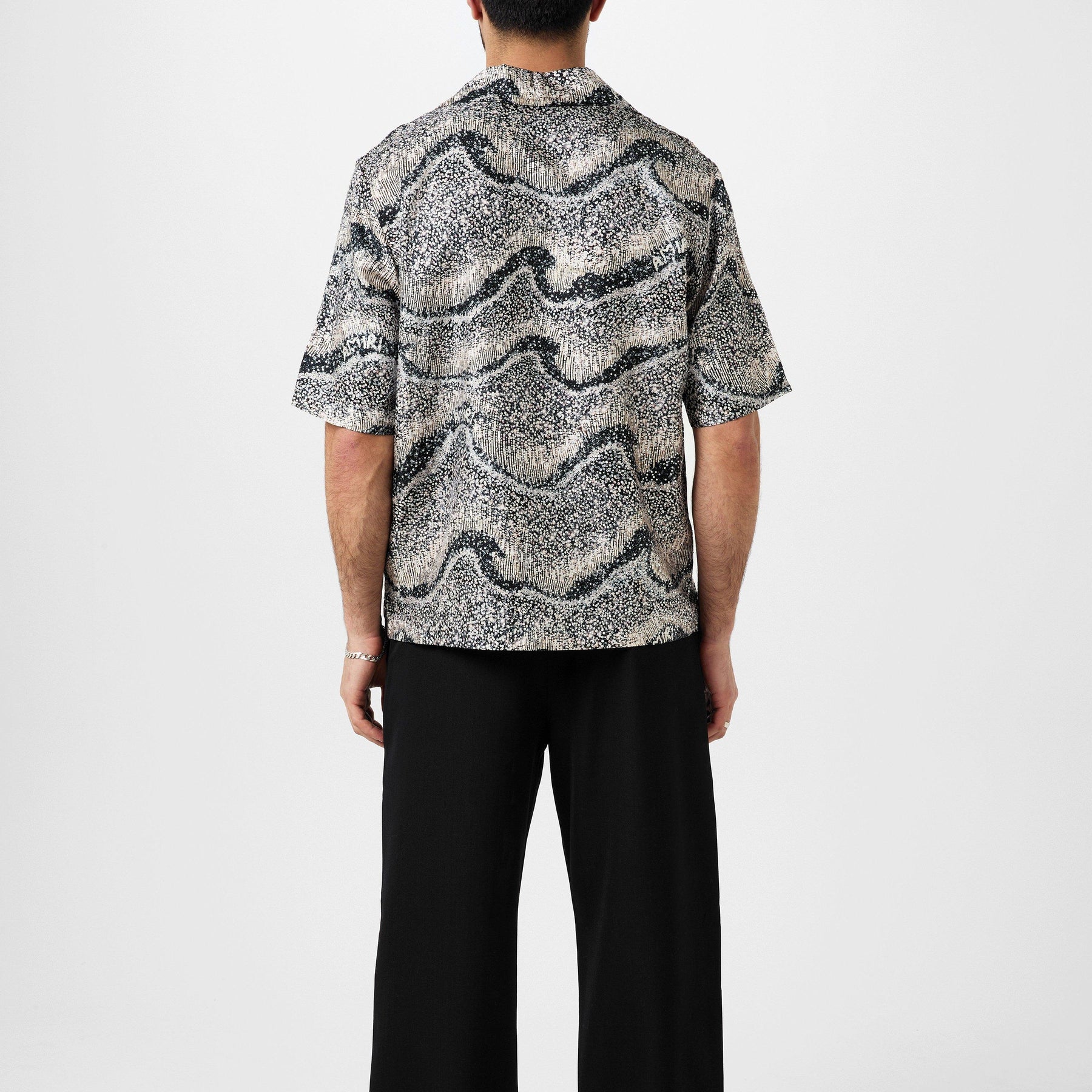 Silk Short-Sleeve Embellished Shirt