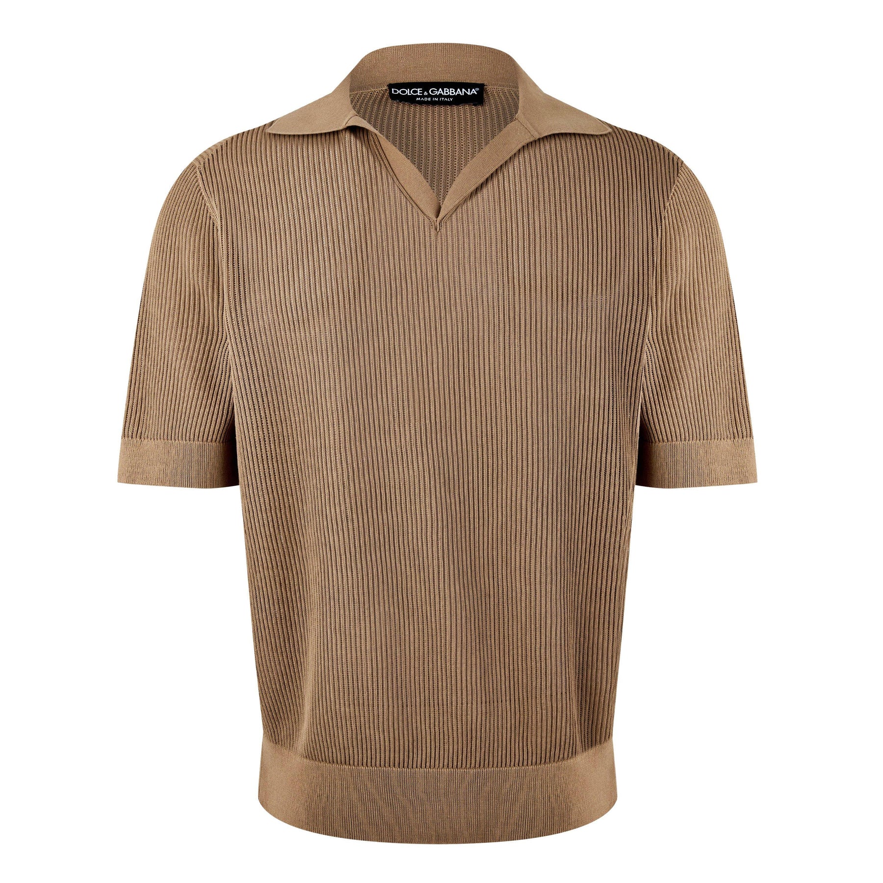 Cotton Openwork V-Neck Polo Shirt