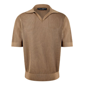 Cotton Openwork V-Neck Polo Shirt