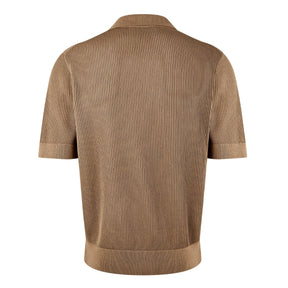 Cotton Openwork V-Neck Polo Shirt