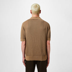 Cotton Openwork V-Neck Polo Shirt
