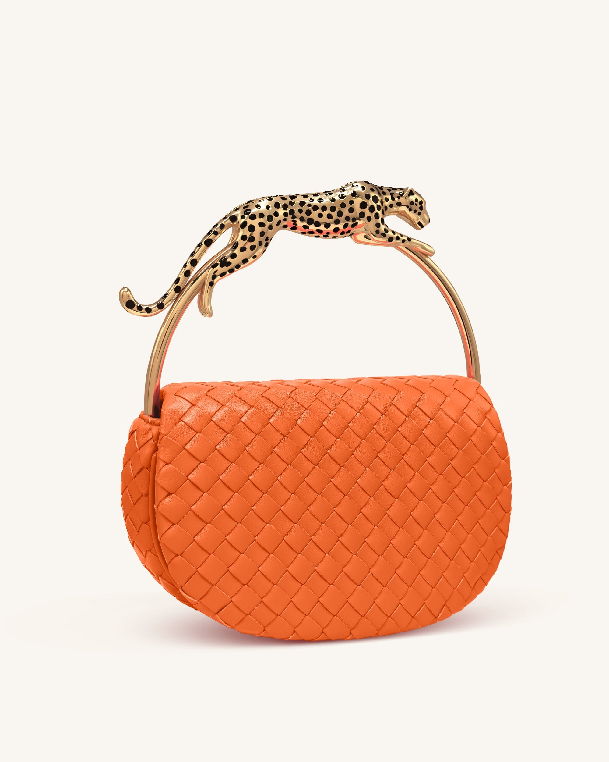 Ione Leopard Shaped Hardware Handle Woven Top Handle Bag - Black