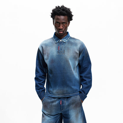 DSQ Denim Long Sleeve Polo Shirt