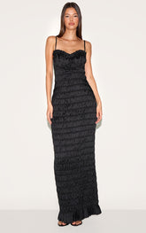 Black Satin Ruched Underwired Maxi Dress