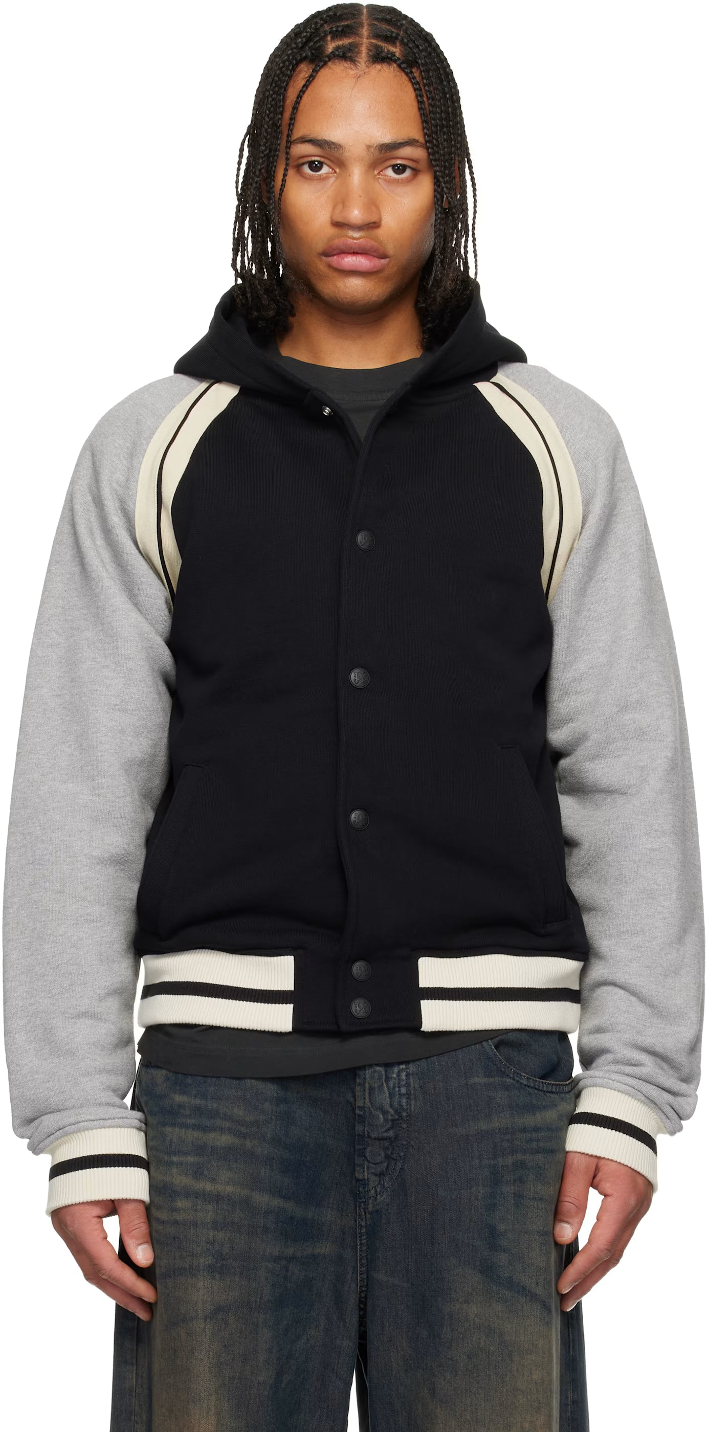 Black & Gray Curved Logo Varsity Jacket