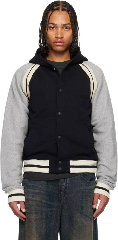 Black & Gray Curved Logo Varsity Jacket
