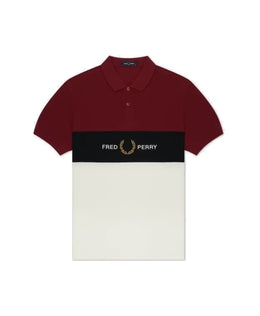 Fred Perry Embroidered Panel Polo Shirt in Burgundy