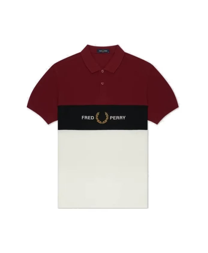 Fred Perry Embroidered Panel Polo Shirt in Burgundy