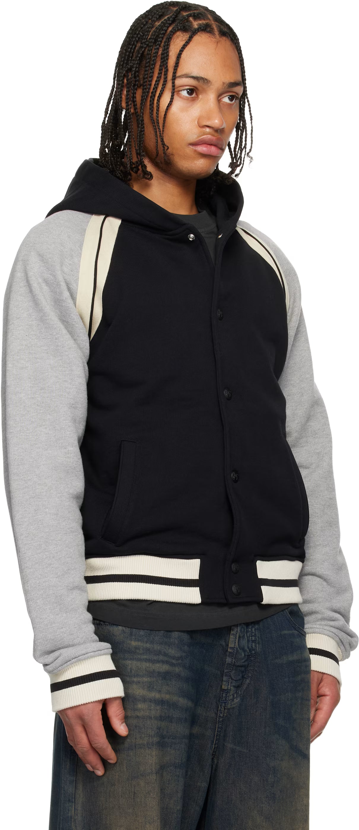 Black & Gray Curved Logo Varsity Jacket