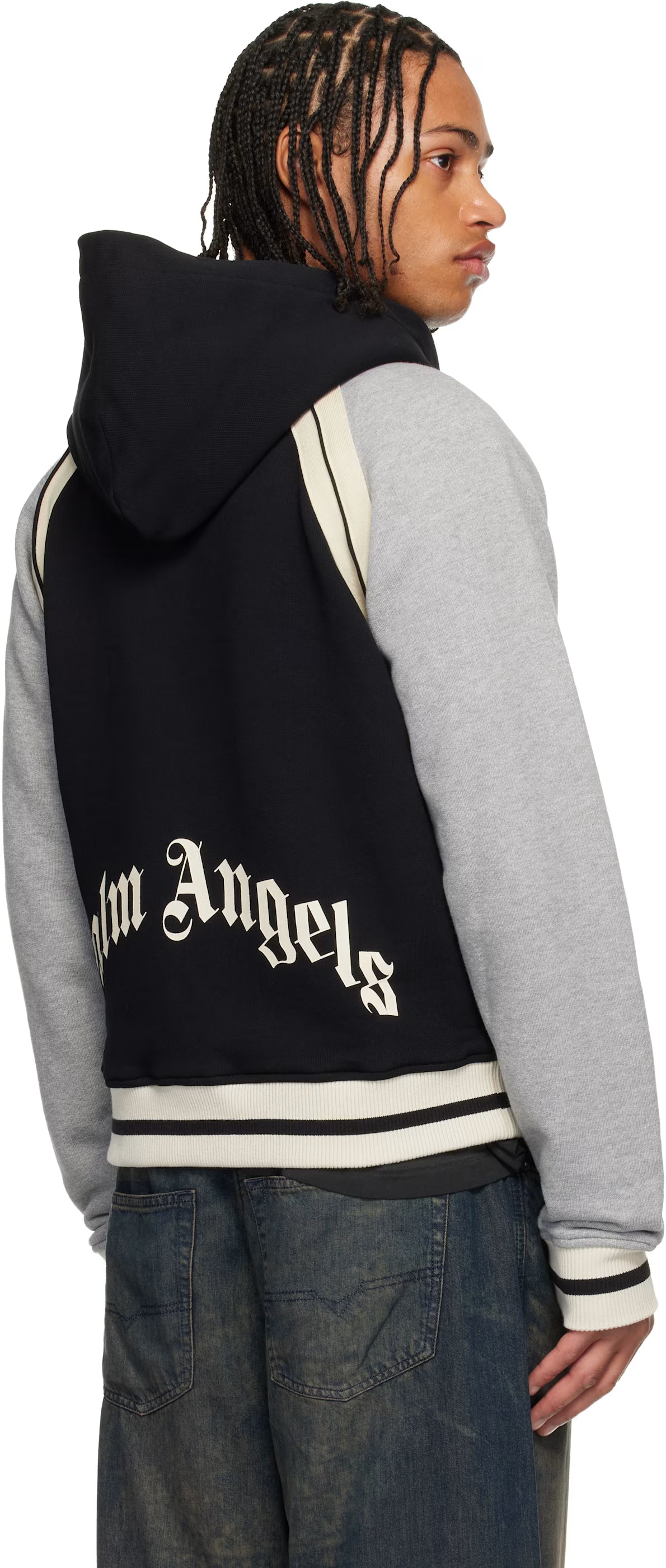 Black & Gray Curved Logo Varsity Jacket