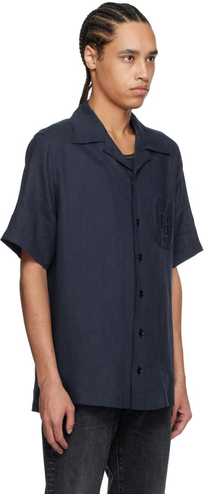Dolce&Gabbana Navy Logo Embroidery Linen Shirt