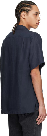 Dolce&Gabbana Navy Logo Embroidery Linen Shirt