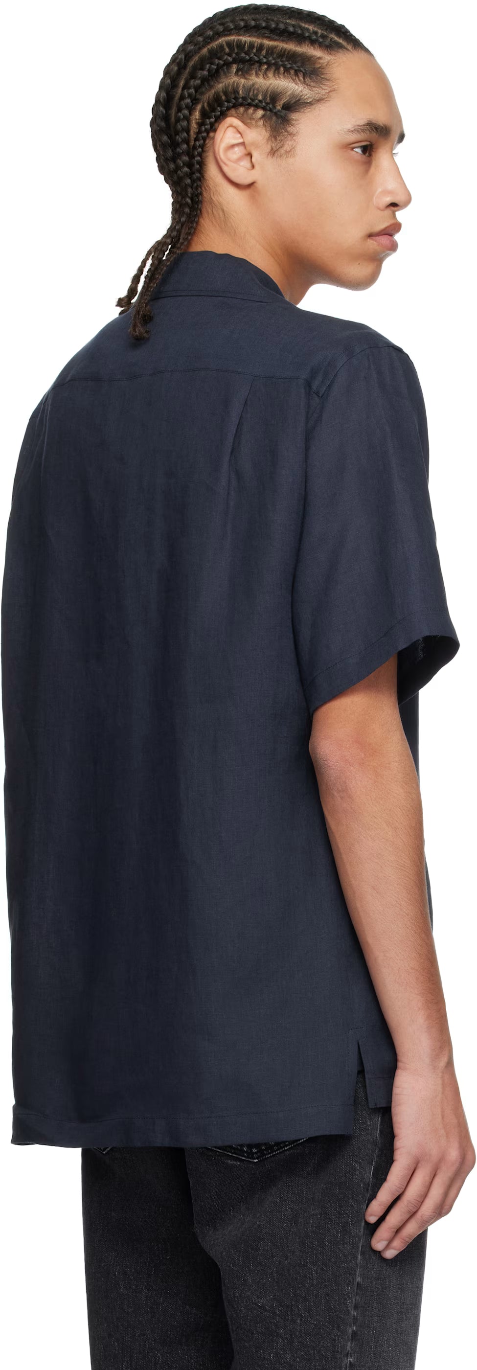 Dolce&Gabbana Navy Logo Embroidery Linen Shirt