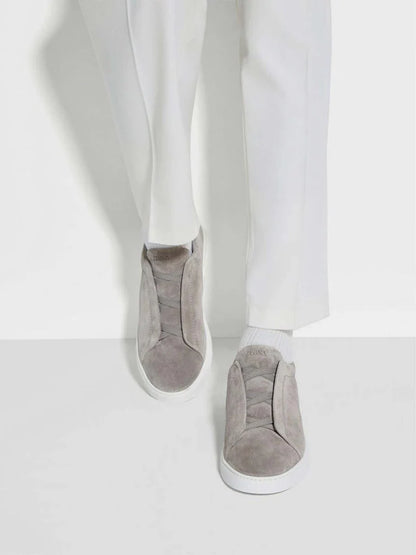 Zegna Men's Pebbled Leather Triple Stitch™ Low-Top Slip-On Sneakers – Made in Italy