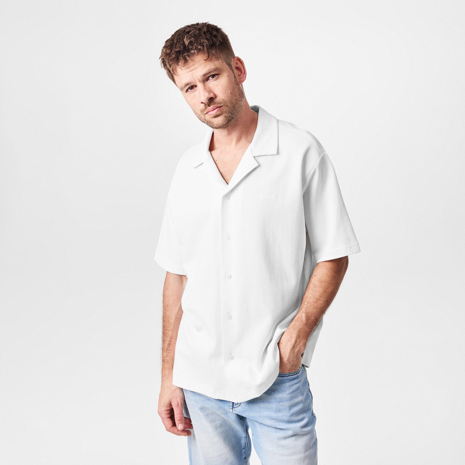Men's Embroidered Waffle Bowling Shirt