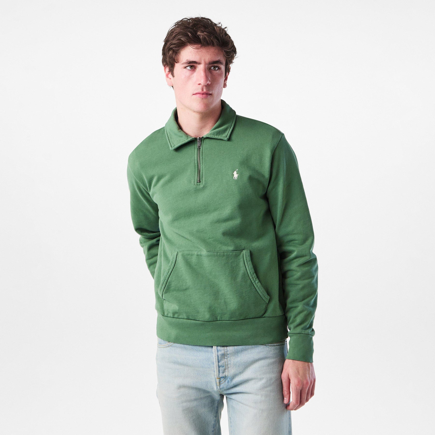 Loopback Terry Cotton Quarter Zip Sweater