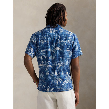 Linen Palm Pattern Short Sleeve Shirt