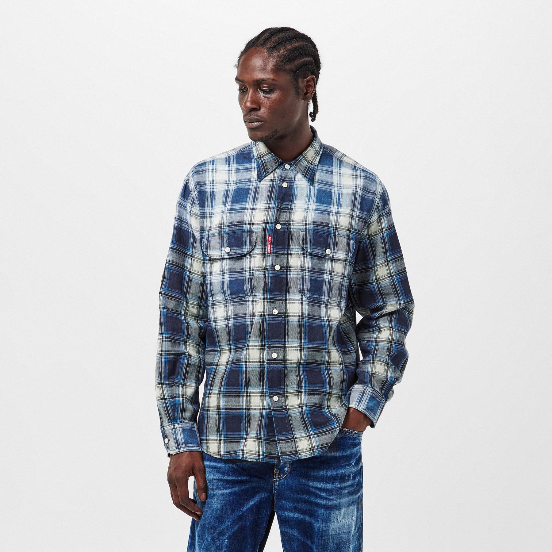 Men's DSQ Vintage Long-Sleeve Patterned Shirt