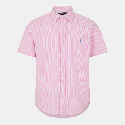 Men's Striped Seersucker Short-Sleeve Patterned Shirt