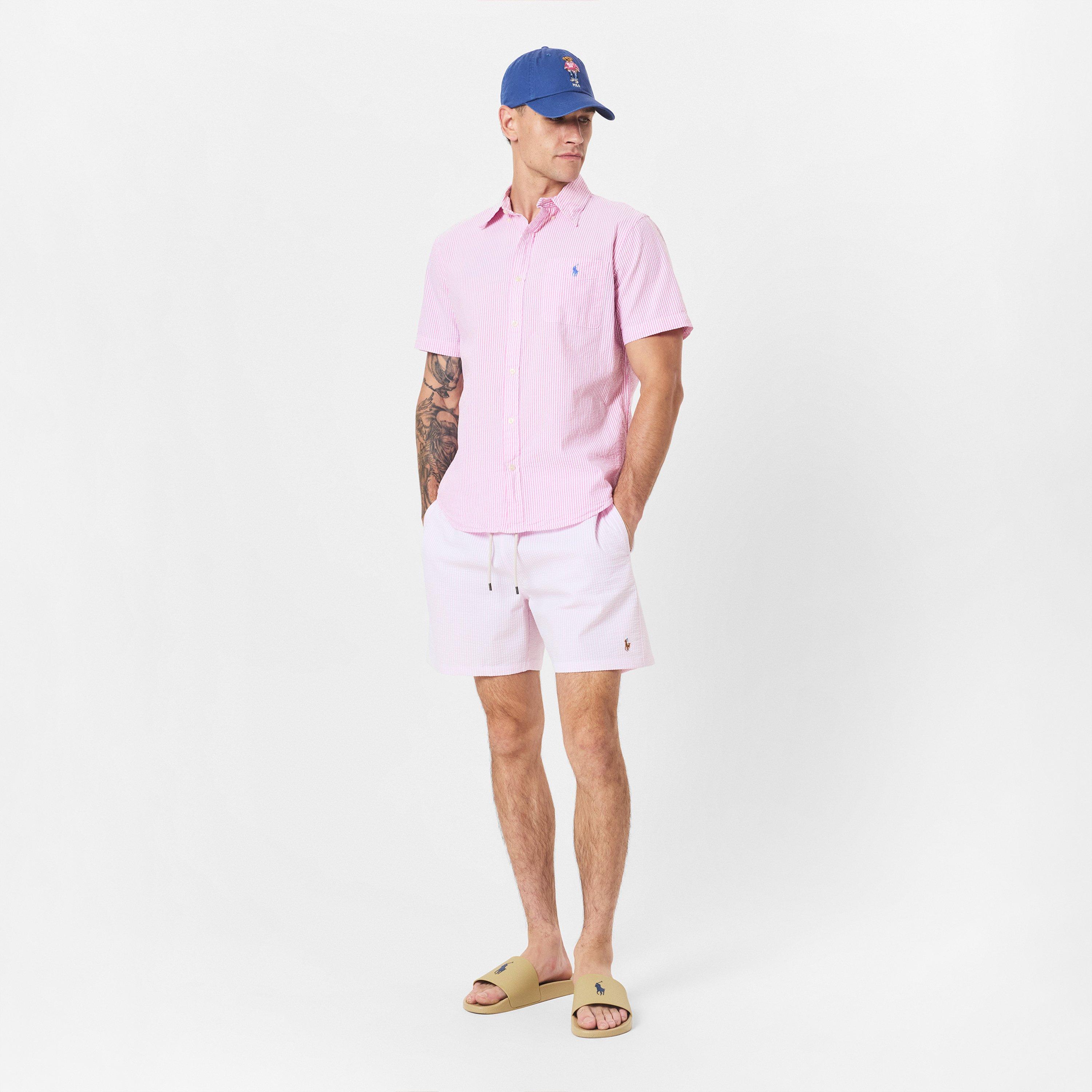 Men's Striped Seersucker Short-Sleeve Patterned Shirt