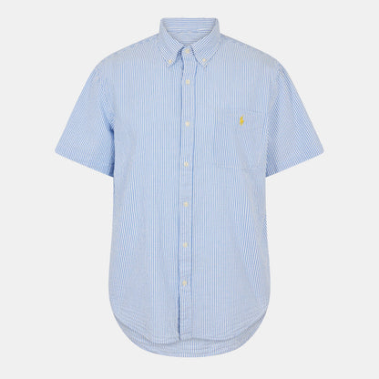 Men's Striped Seersucker Short-Sleeve Patterned Shirt