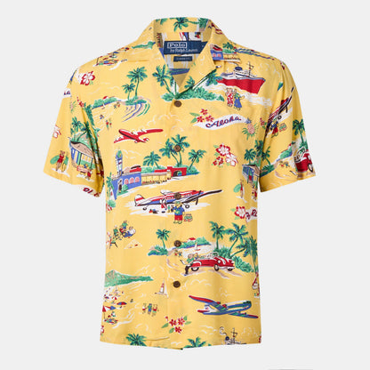 Men's Rayon Bear Short-Sleeve Patterned Shirt