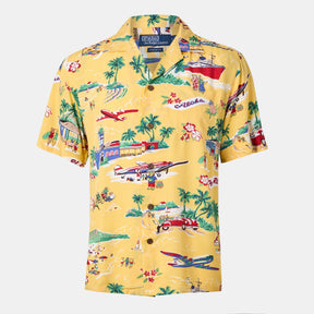 Men's Rayon Bear Short-Sleeve Patterned Shirt