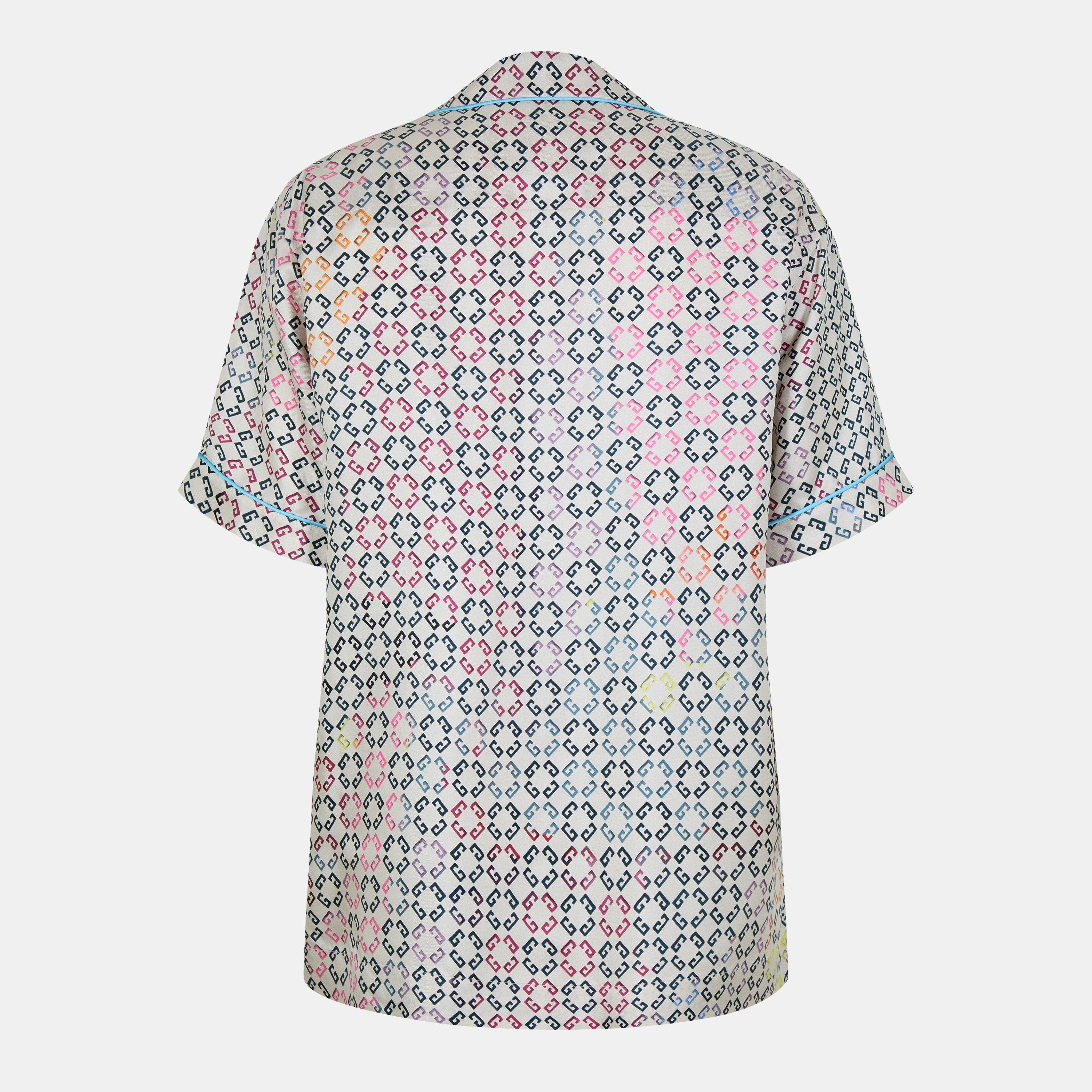 GIV Mono Silk Short-Sleeve Patterned Shirt