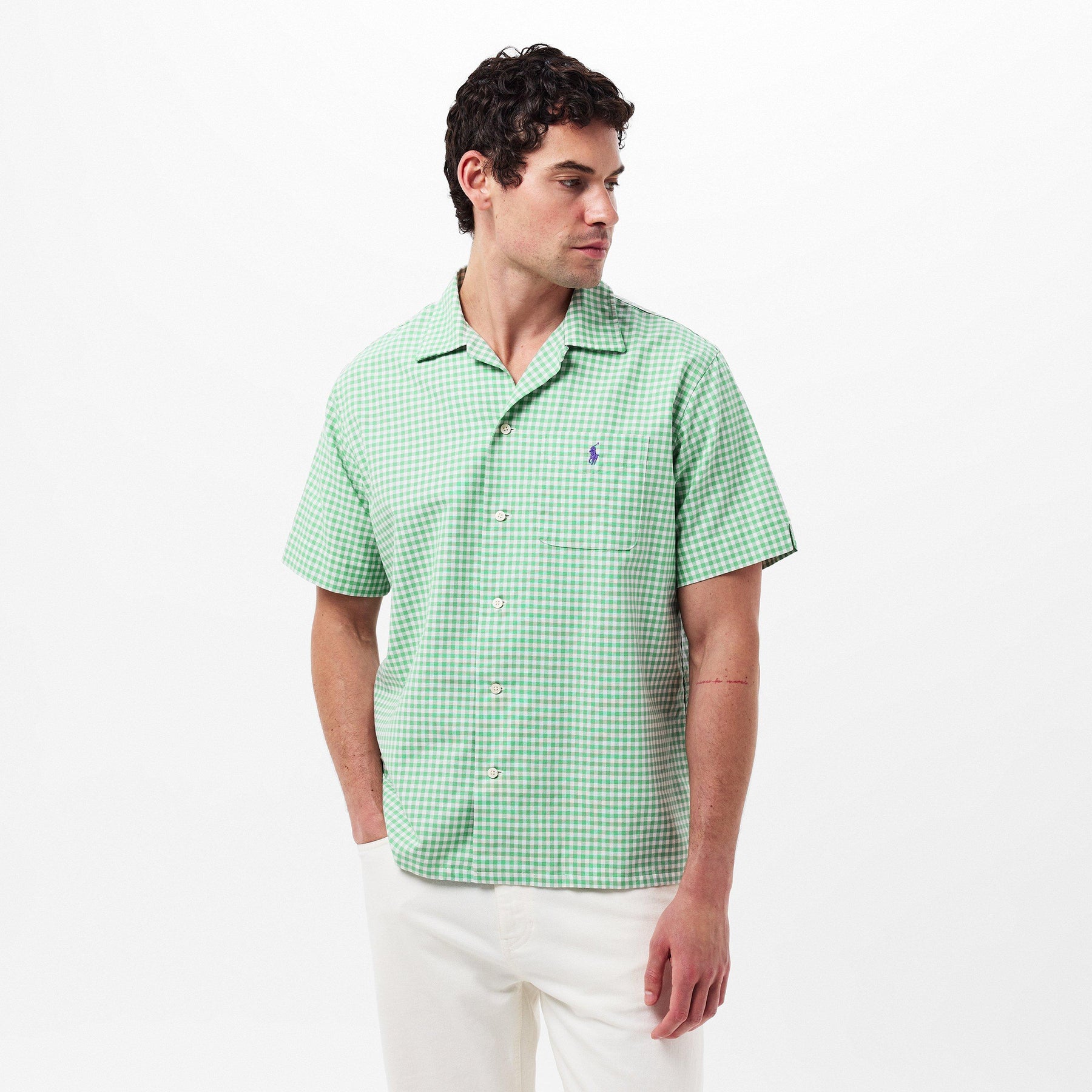 Men's Gingham Short-Sleeve Patterned Shirt