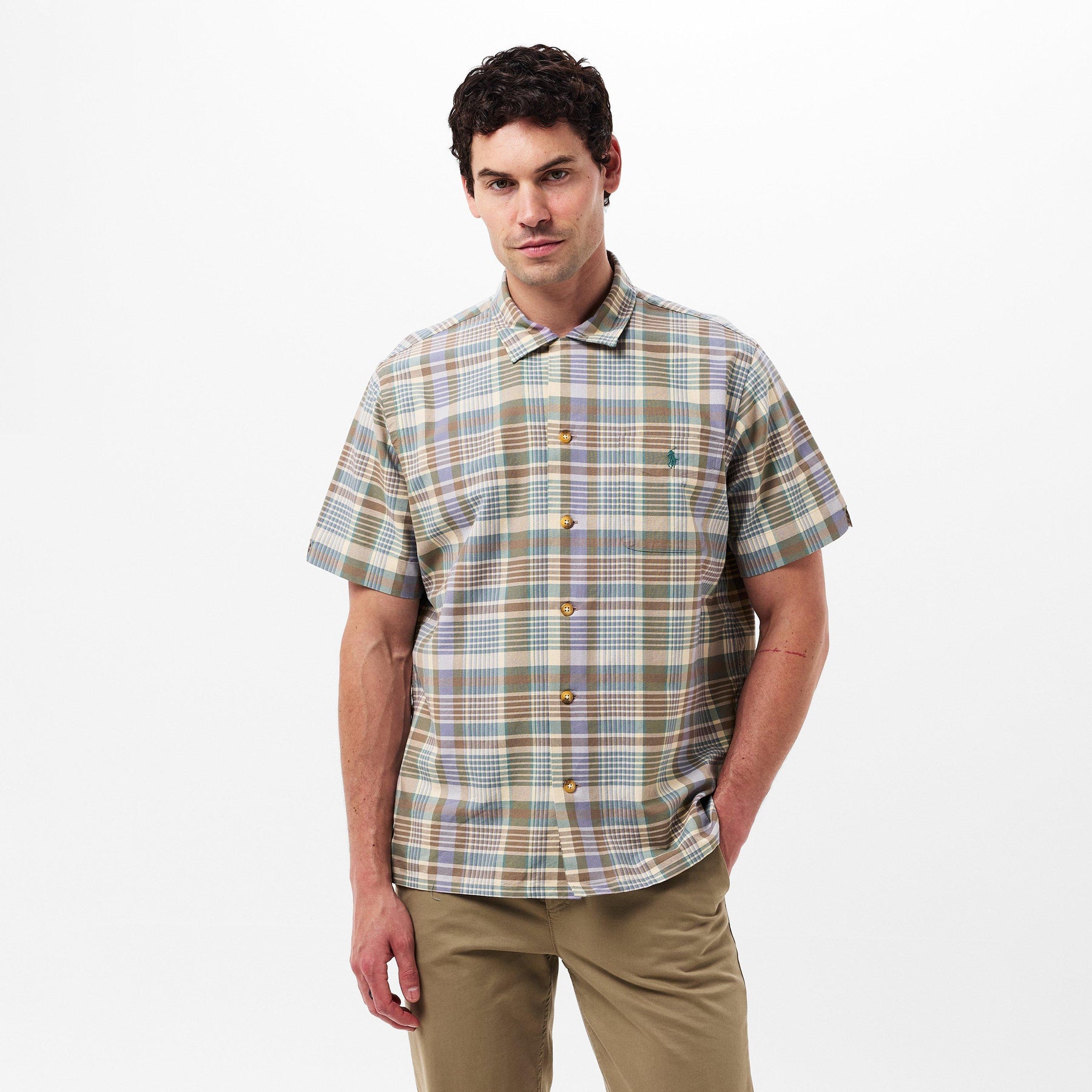 Men's Plaid Short-Sleeve Patterned Shirt